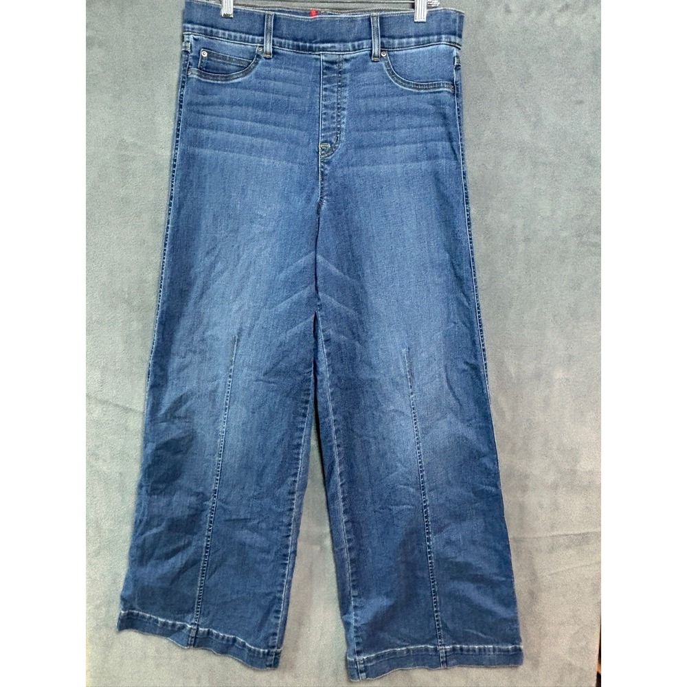 Spanx Wide Leg Jeans Womens XL Vintage Indigo Wash Seamed Front Pull On Denim